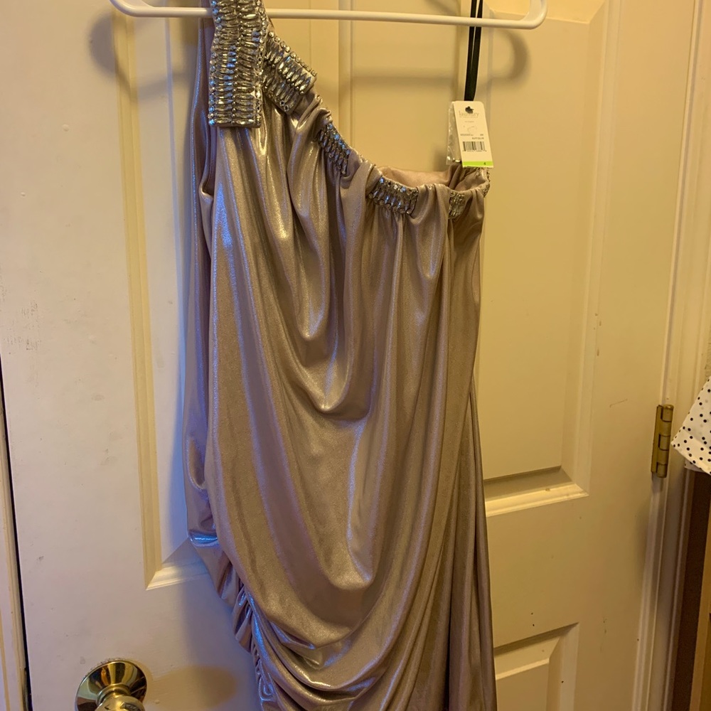Chinese laundry 1 shoulder dress with rhinestone trim — perfect for holidays